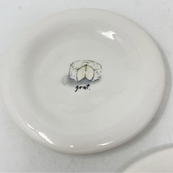 RAE DUNN Set Of 2 Two Round Cheese Plates Gouda & Goat 6” Round Ivory Shiny - Picture 3 of 5